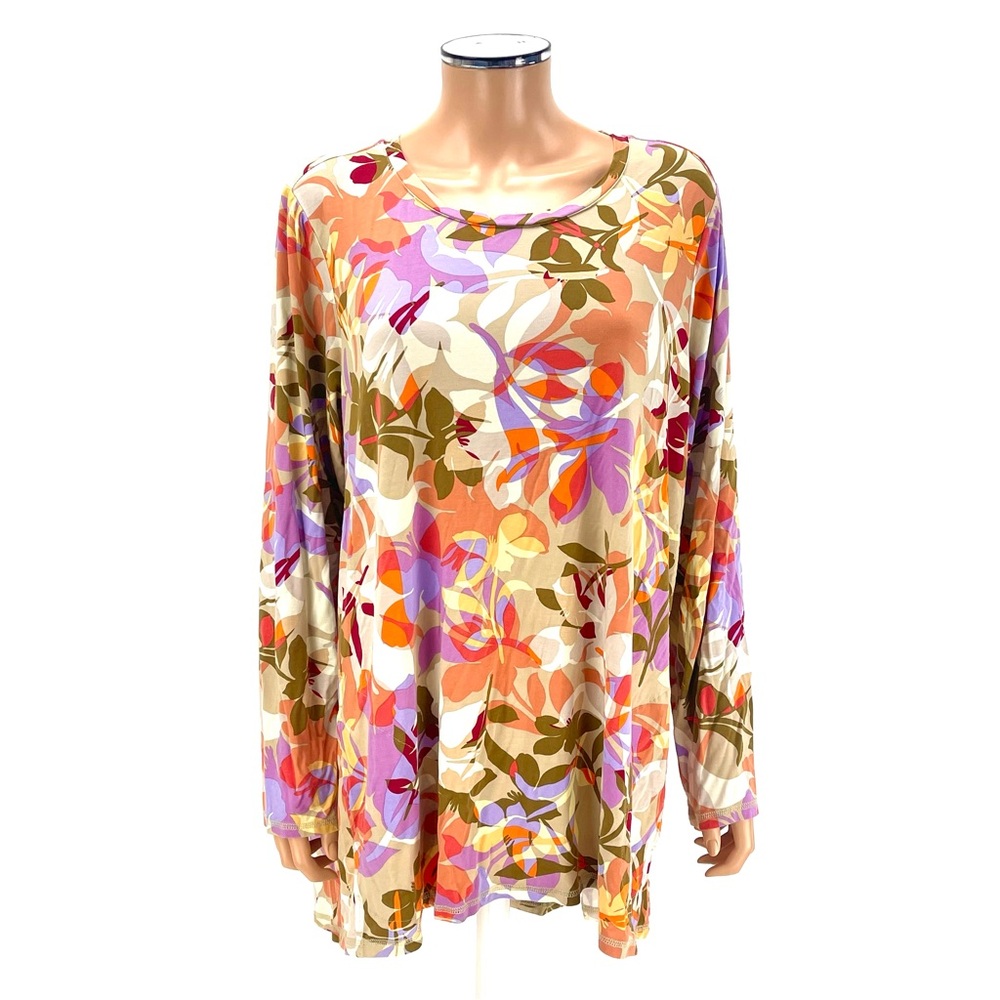 LOGO by LORI GOLDSTEIN Tunic Top Women's PLUS SIZE 1X Lilac Floral Shirt Blouse